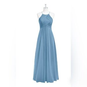 AZAZIE Steel Blue Chiffon A-Line Dress with Pleated Halter size C